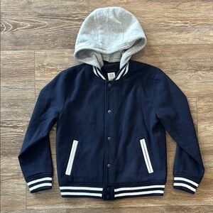 GAP Kids Size XL/12 Wool Navy Varsity Bomber Jacket with Hood NWOT